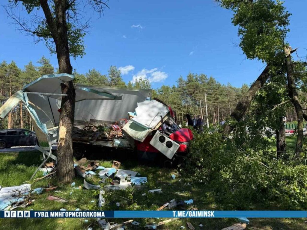 На МКАД грузовик «IVECO» съехал с дороги и врезался в дерево